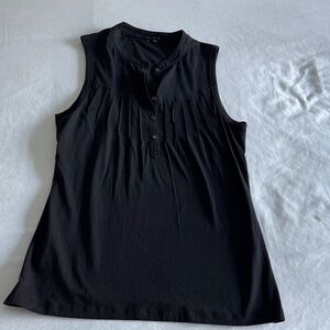 Sleeveless Black Pleated Henley Top